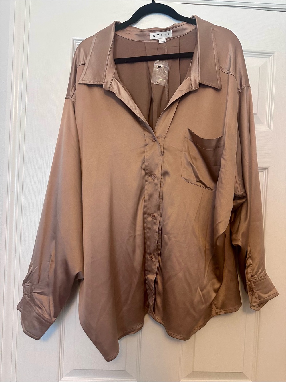 HYFVE oversized Satin Blouse in Blushy Mocha - Size Large NWOT